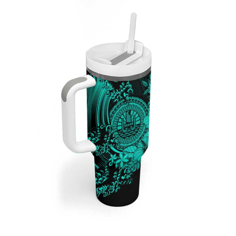 Turquoise Polynesian Tahiti Island The Wave of Water Custom Stanley Quencher 40oz Stainless Steel Tumbler With Handle - Threewoofs - Image 2