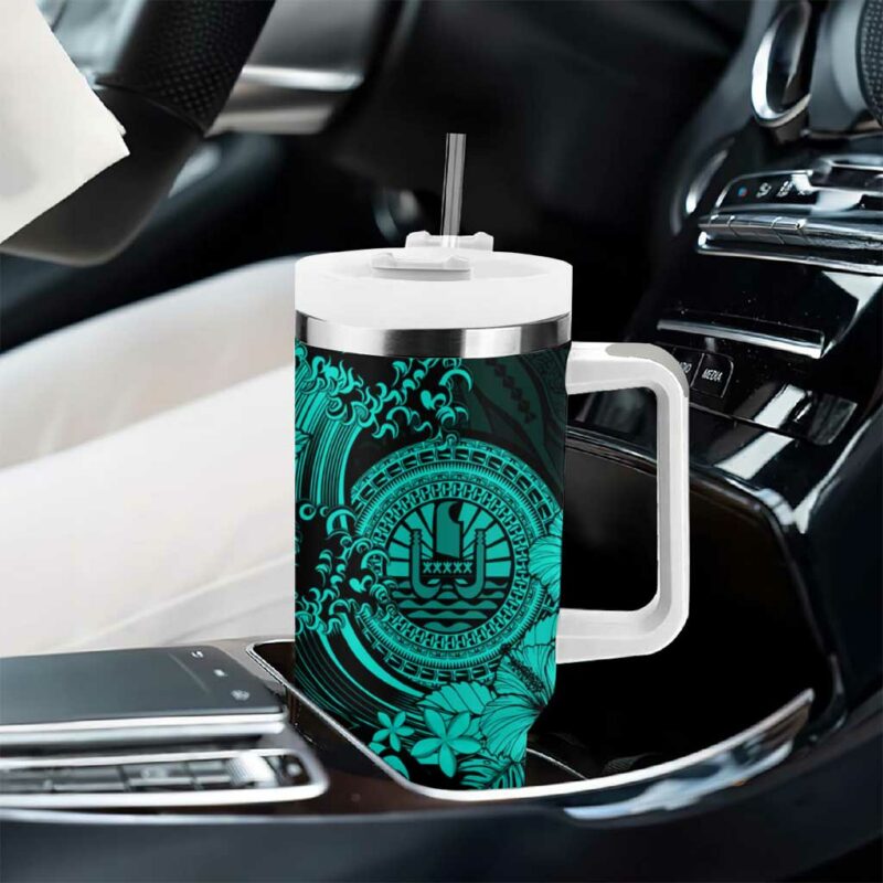 Turquoise Polynesian Tahiti Island The Wave of Water Custom Stanley Quencher 40oz Stainless Steel Tumbler With Handle - Threewoofs - Image 8