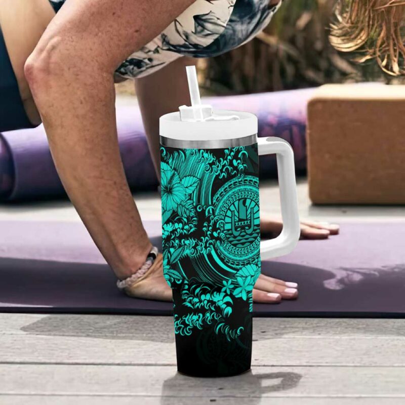 Turquoise Polynesian Tahiti Island The Wave of Water Custom Stanley Quencher 40oz Stainless Steel Tumbler With Handle - Threewoofs - Image 6
