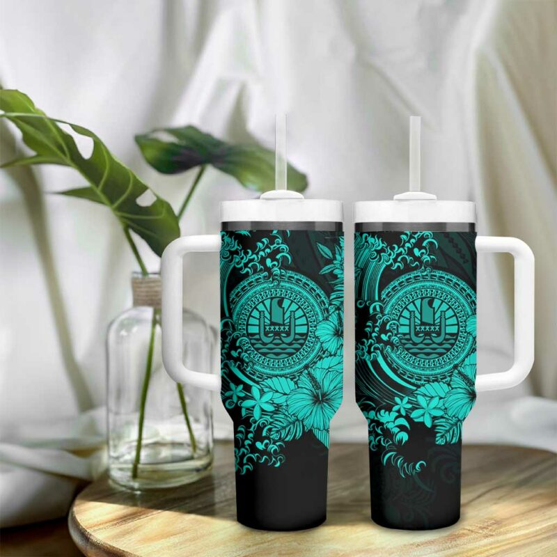 Turquoise Polynesian Tahiti Island The Wave of Water Custom Stanley Quencher 40oz Stainless Steel Tumbler With Handle - Threewoofs - Image 9
