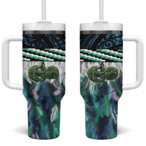 Turquoise Traditional Cloak Aotearoa Custom Stanley Quencher 40oz Stainless Steel Tumbler With Handle - Threewoofs
