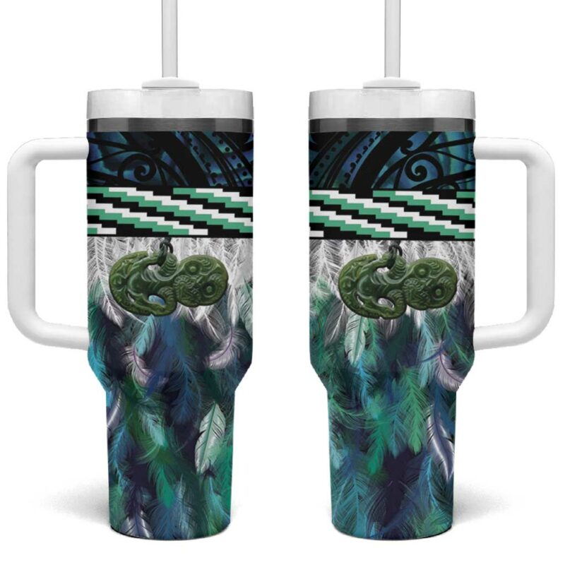 Turquoise Traditional Cloak Aotearoa Custom Stanley Quencher 40oz Stainless Steel Tumbler With Handle - Threewoofs
