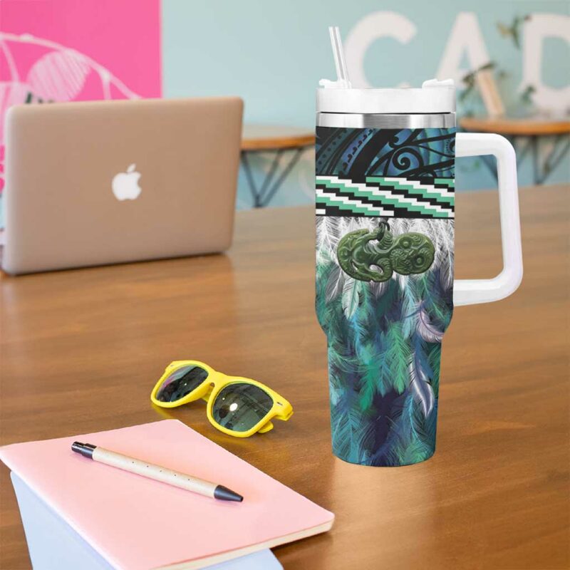 Turquoise Traditional Cloak Aotearoa Custom Stanley Quencher 40oz Stainless Steel Tumbler With Handle - Threewoofs - Image 5