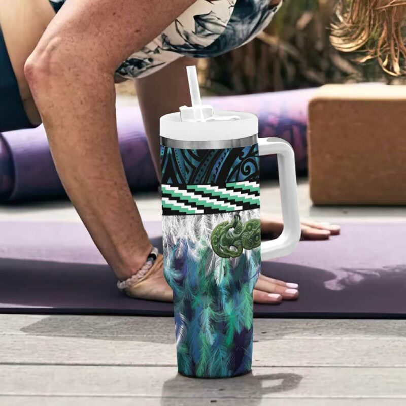 Turquoise Traditional Cloak Aotearoa Custom Stanley Quencher 40oz Stainless Steel Tumbler With Handle - Threewoofs - Image 6