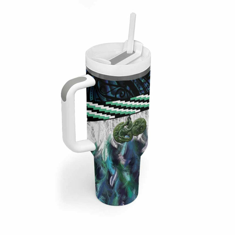 Turquoise Traditional Cloak Aotearoa Custom Stanley Quencher 40oz Stainless Steel Tumbler With Handle - Threewoofs - Image 2