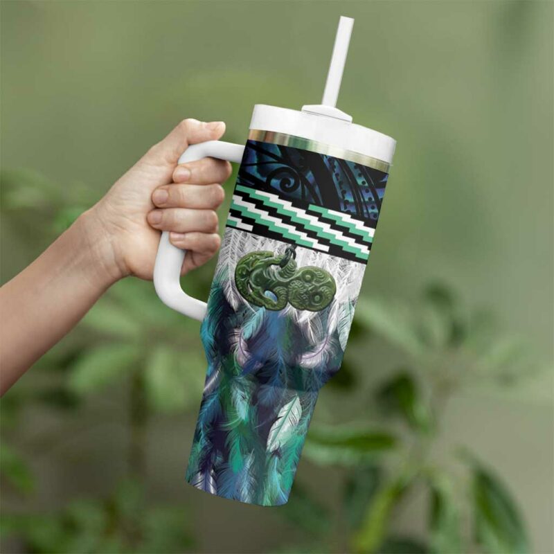 Turquoise Traditional Cloak Aotearoa Custom Stanley Quencher 40oz Stainless Steel Tumbler With Handle - Threewoofs - Image 3