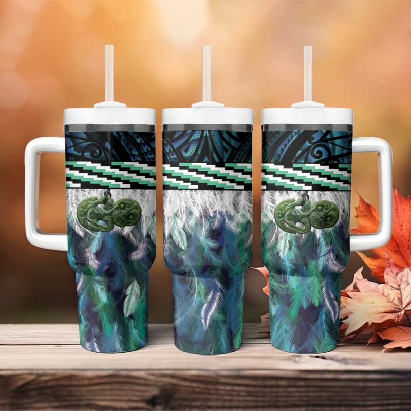 Turquoise Traditional Cloak Aotearoa Custom Stanley Quencher 40oz Stainless Steel Tumbler With Handle - Threewoofs - Image 4