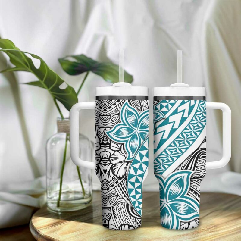 Turquoise Traditional Polynesian Tribal Tattoo Retro Custom Stanley Quencher 40oz Stainless Steel Tumbler With Handle - Threewoofs - Image 9