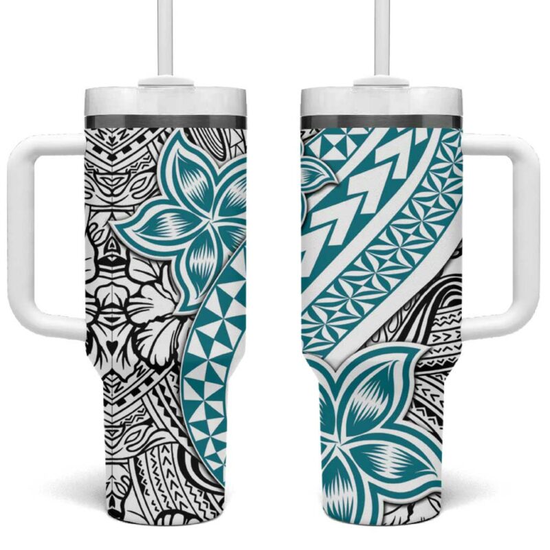 Turquoise Traditional Polynesian Tribal Tattoo Retro Custom Stanley Quencher 40oz Stainless Steel Tumbler With Handle - Threewoofs