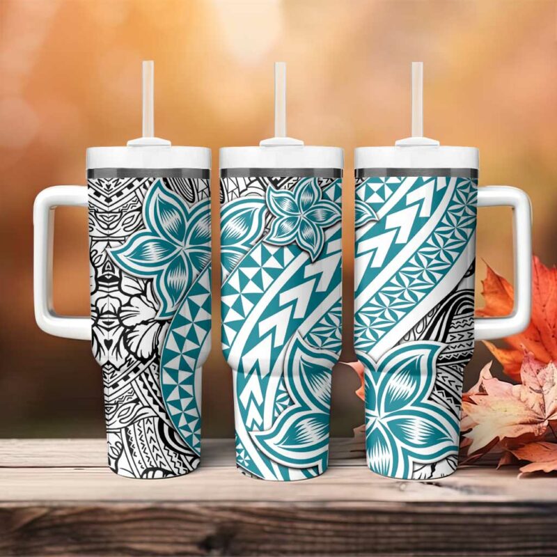 Turquoise Traditional Polynesian Tribal Tattoo Retro Custom Stanley Quencher 40oz Stainless Steel Tumbler With Handle - Threewoofs - Image 4