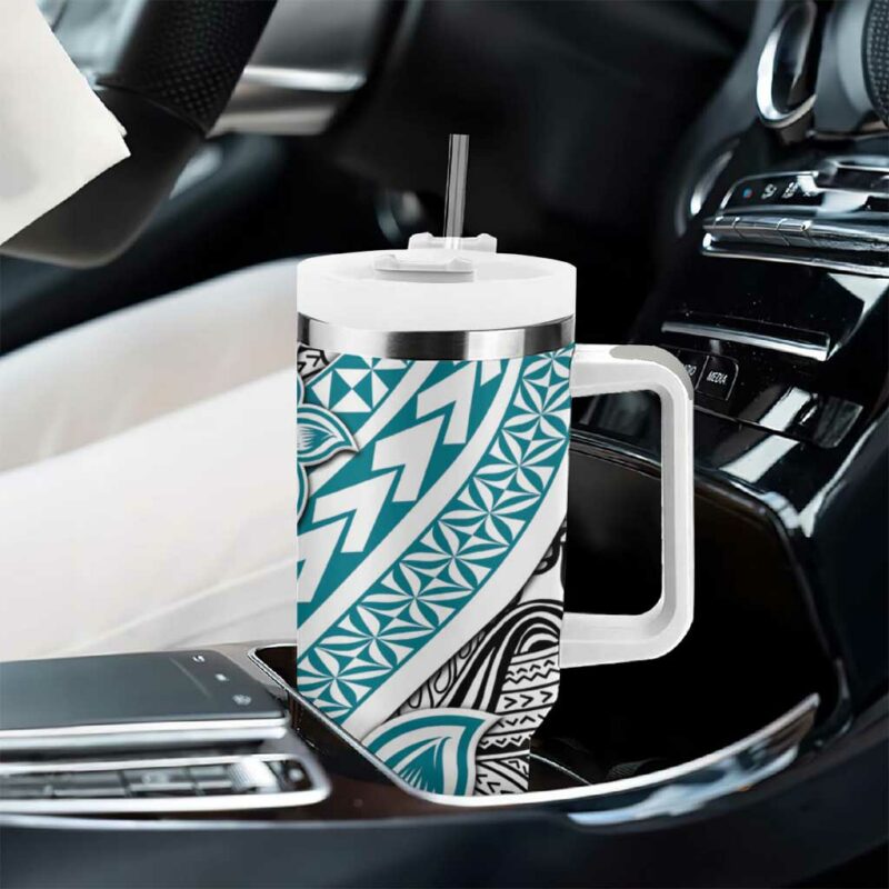 Turquoise Traditional Polynesian Tribal Tattoo Retro Custom Stanley Quencher 40oz Stainless Steel Tumbler With Handle - Threewoofs - Image 8