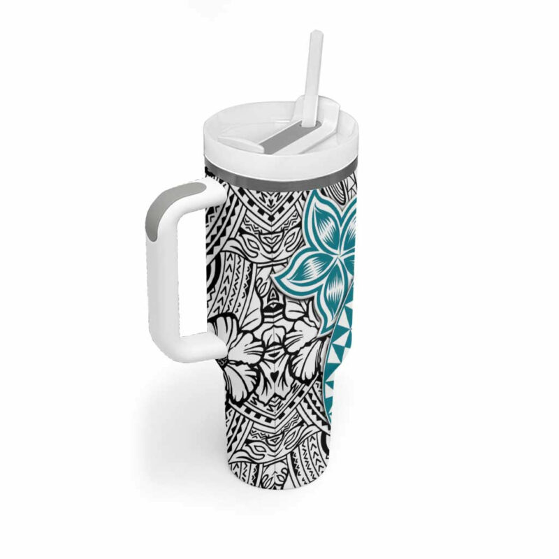 Turquoise Traditional Polynesian Tribal Tattoo Retro Custom Stanley Quencher 40oz Stainless Steel Tumbler With Handle - Threewoofs - Image 2