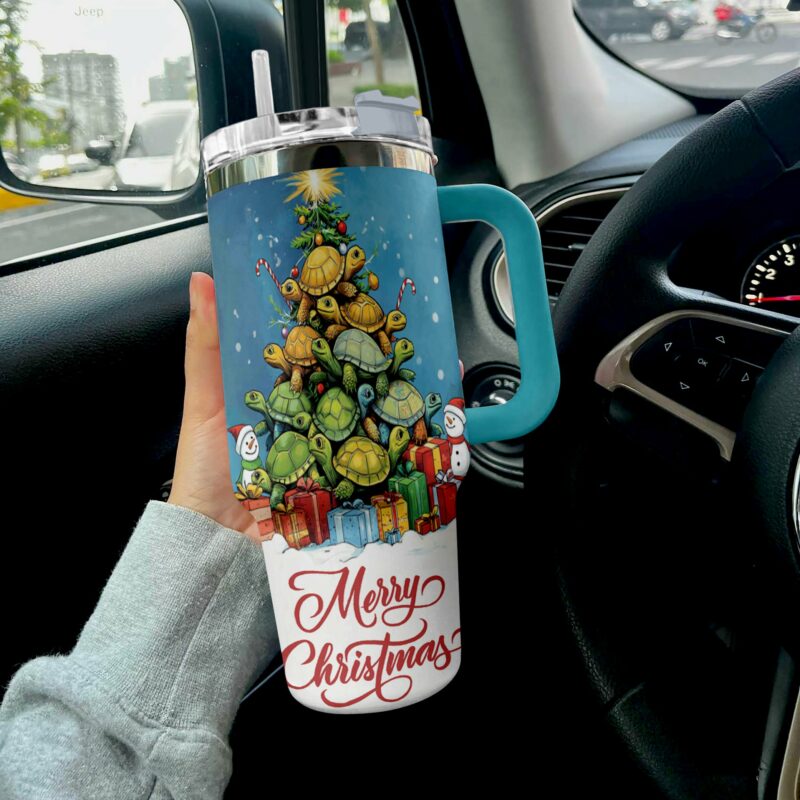 Turtle Christmas Tree Custom Stanley Quencher 40oz Stainless Steel Tumbler With Handle - Threewoofs - Image 2
