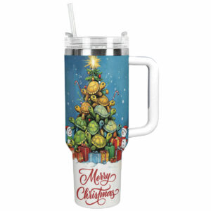 Turtle Christmas Tree Custom Stanley Quencher 40oz Stainless Steel Tumbler With Handle - Threewoofs