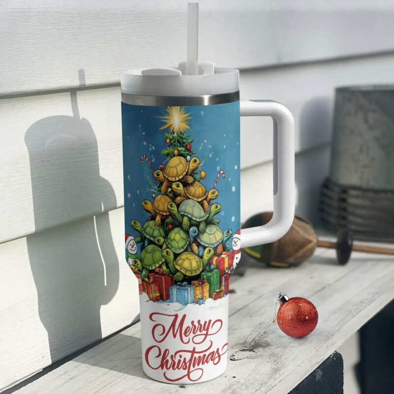 Turtle Christmas Tree Custom Stanley Quencher 40oz Stainless Steel Tumbler With Handle - Threewoofs - Image 3