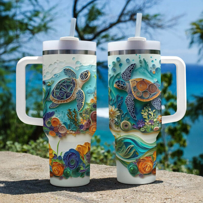Turtle Trek Custom Stanley Quencher 40oz Stainless Steel Tumbler With Handle - Threewoofs - Image 2