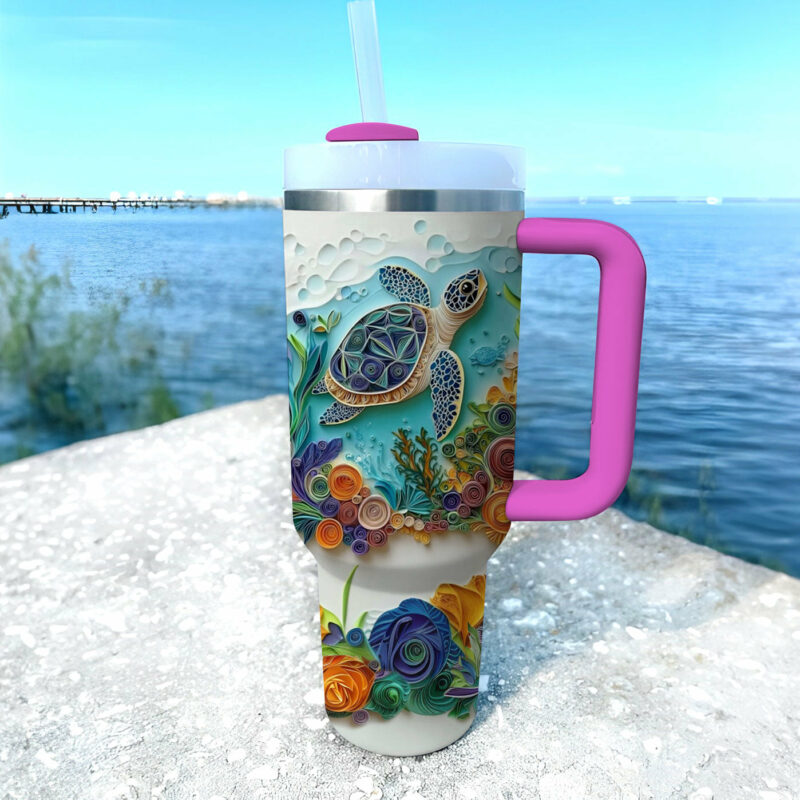 Turtle Trek Custom Stanley Quencher 40oz Stainless Steel Tumbler With Handle - Threewoofs - Image 3