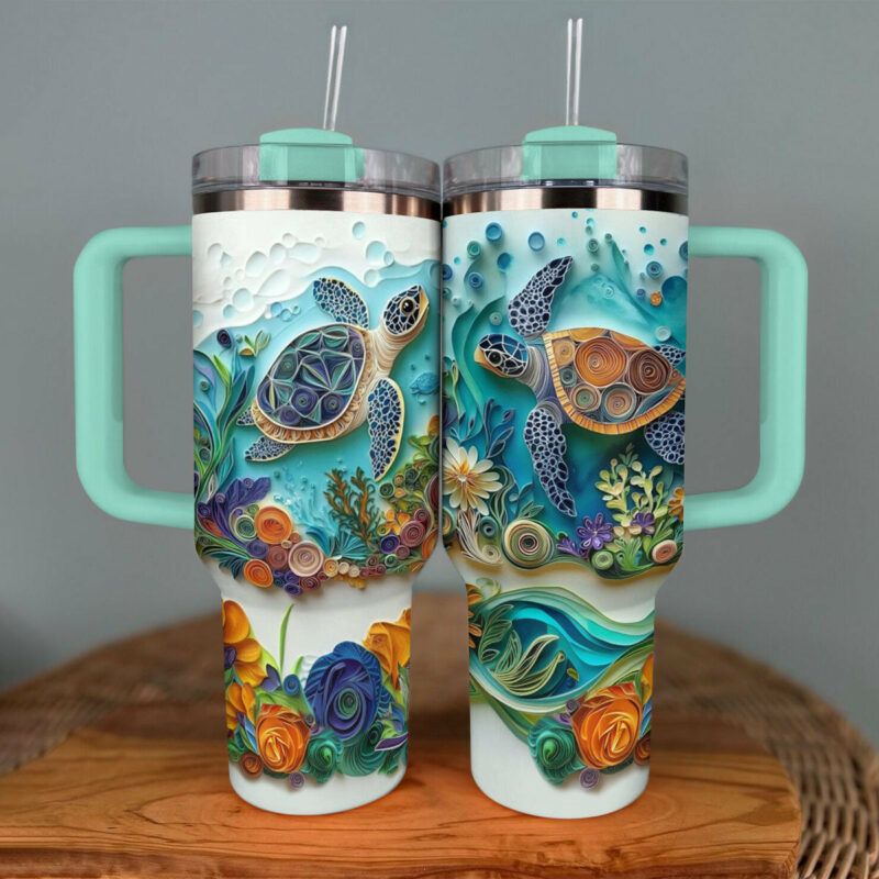 Turtle Trek Custom Stanley Quencher 40oz Stainless Steel Tumbler With Handle - Threewoofs - Image 4