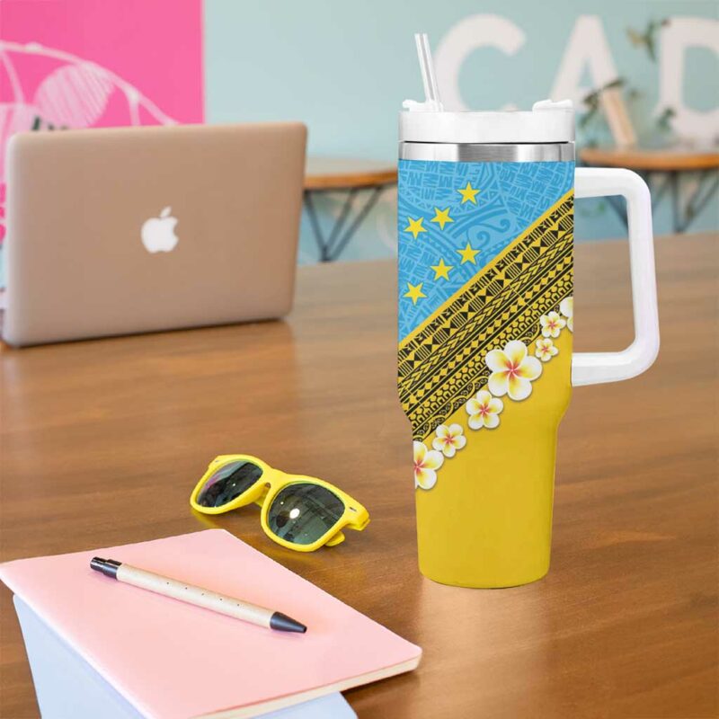 Tuvalu Plumeria Flowers Polynesian Tribal Custom Stanley Quencher 40oz Stainless Steel Tumbler With Handle - Threewoofs - Image 5