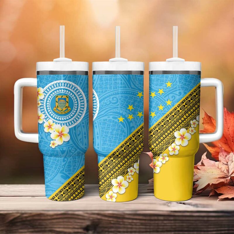 Tuvalu Plumeria Flowers Polynesian Tribal Custom Stanley Quencher 40oz Stainless Steel Tumbler With Handle - Threewoofs - Image 4