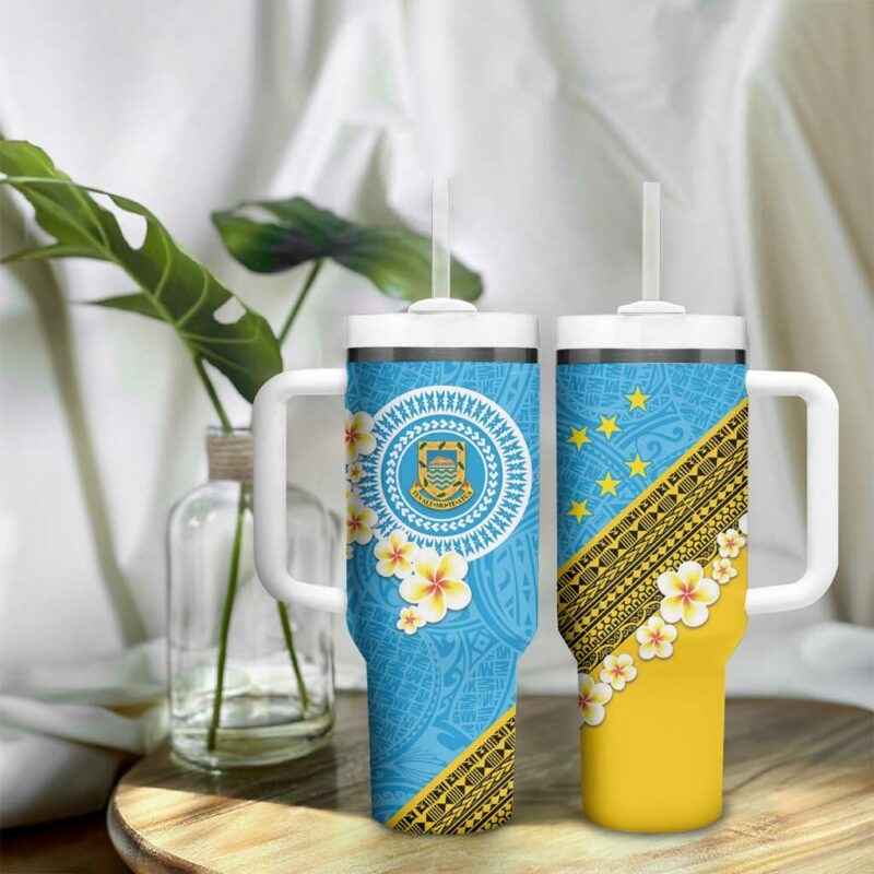 Tuvalu Plumeria Flowers Polynesian Tribal Custom Stanley Quencher 40oz Stainless Steel Tumbler With Handle - Threewoofs - Image 9