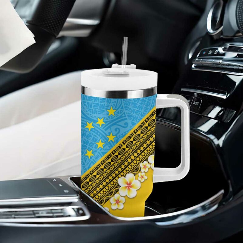 Tuvalu Plumeria Flowers Polynesian Tribal Custom Stanley Quencher 40oz Stainless Steel Tumbler With Handle - Threewoofs - Image 8