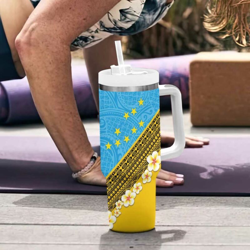 Tuvalu Plumeria Flowers Polynesian Tribal Custom Stanley Quencher 40oz Stainless Steel Tumbler With Handle - Threewoofs - Image 6