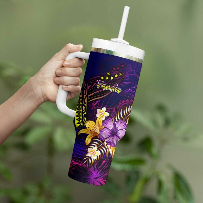 Tuvalu With Whale Hibiscus Custom Stanley Quencher 40oz Stainless Steel Tumbler With Handle - Threewoofs - Image 3