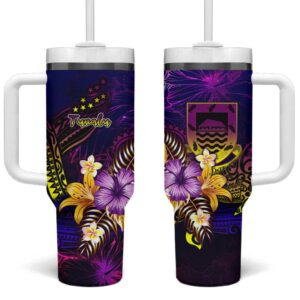 Tuvalu With Whale Hibiscus Custom Stanley Quencher 40oz Stainless Steel Tumbler With Handle - Threewoofs