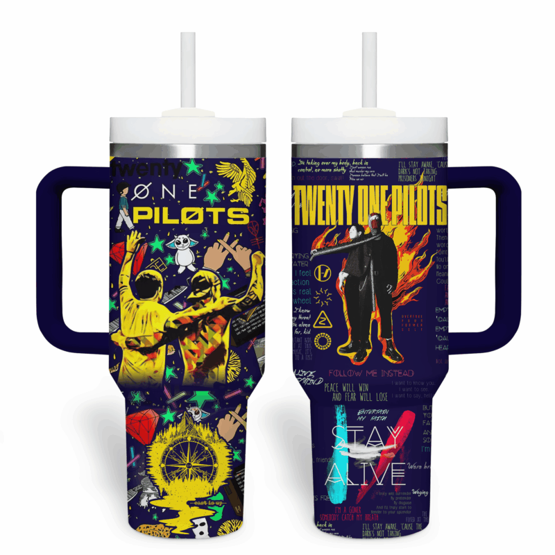 Twenty One Pilots Music Custom Stanley Quencher 40oz Stainless Steel Tumbler With Handle - Threewoofs - Image 2