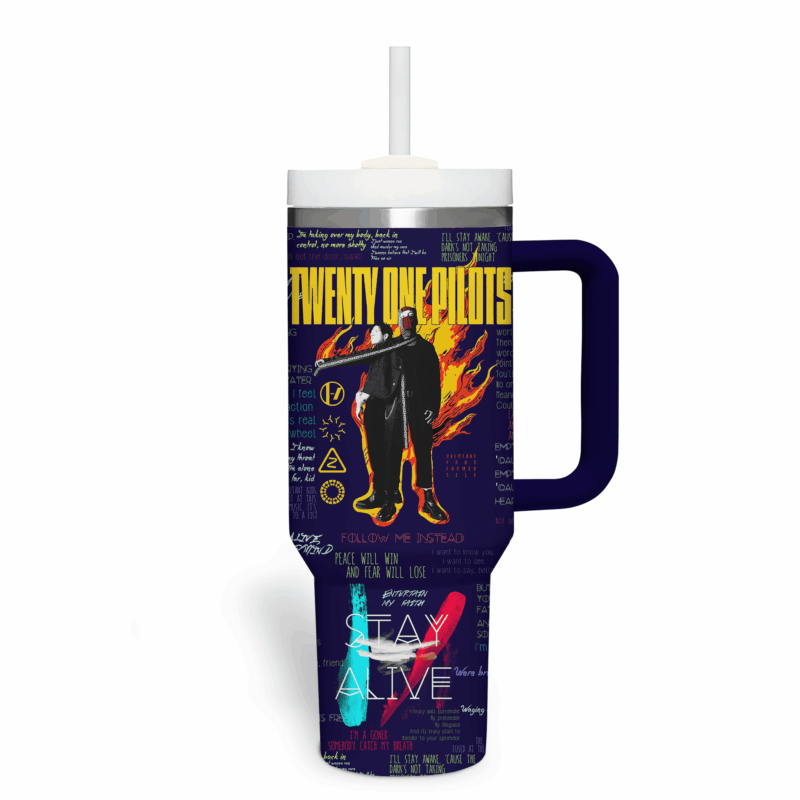 Twenty One Pilots Music Custom Stanley Quencher 40oz Stainless Steel Tumbler With Handle - Threewoofs - Image 4