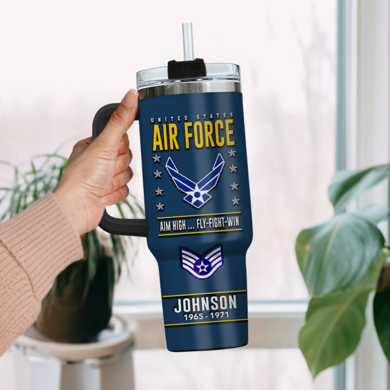 United States Air Force Custom Stanley Quencher 40oz Stainless Steel Tumbler With Handle - Threewoofs - Image 2