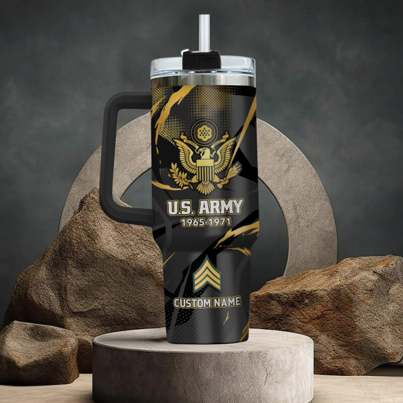 United States Army Custom Stanley Quencher 40oz Stainless Steel Tumbler With Handle - Threewoofs - Image 3