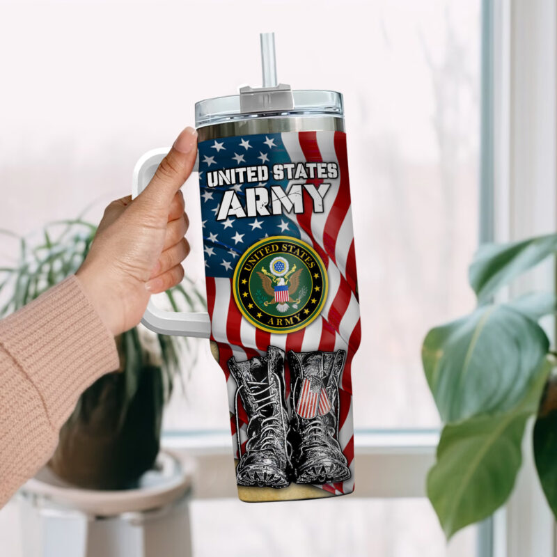 United States Army Custom Stanley Quencher 40oz Stainless Steel Tumbler With Handle - Threewoofs - Image 2
