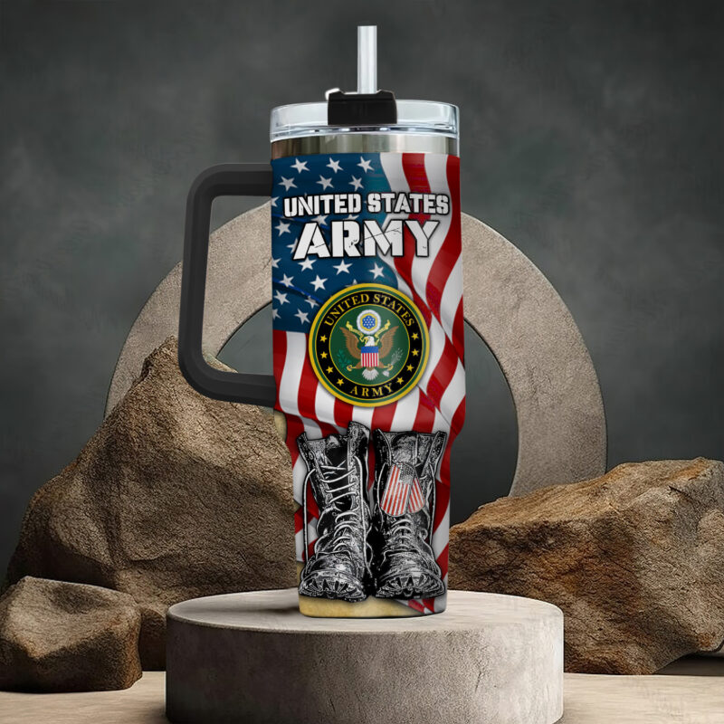 United States Army Custom Stanley Quencher 40oz Stainless Steel Tumbler With Handle - Threewoofs - Image 3