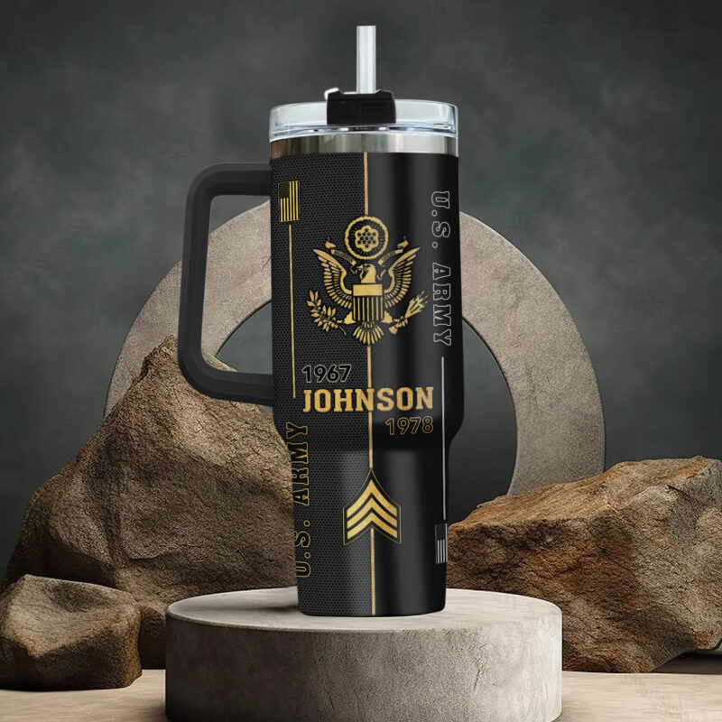 United States Army Custom Stanley Quencher 40oz Stainless Steel Tumbler With Handle - Threewoofs - Image 3
