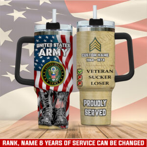 United States Army Custom Stanley Quencher 40oz Stainless Steel Tumbler With Handle - Threewoofs
