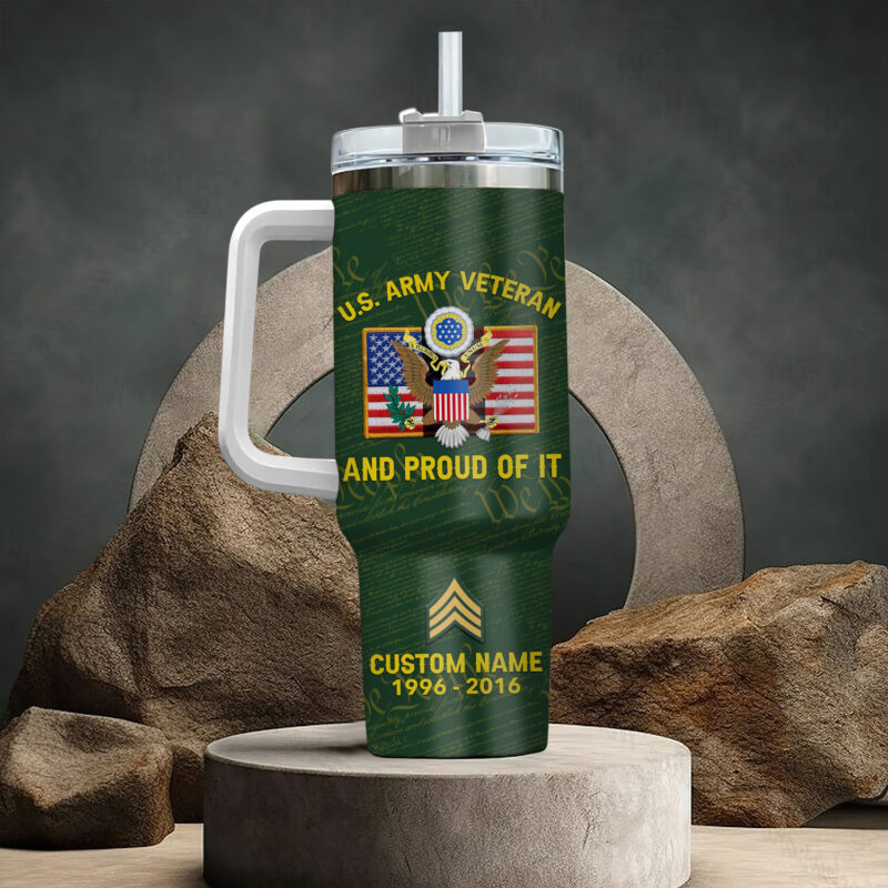 United States Army Custom Stanley Quencher 40oz Stainless Steel Tumbler With Handle - Threewoofs - Image 3