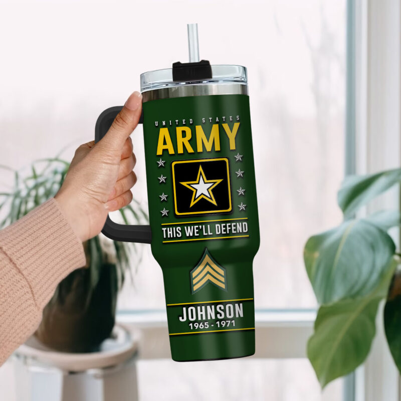 United States Army Custom Stanley Quencher 40oz Stainless Steel Tumbler With Handle - Threewoofs - Image 2