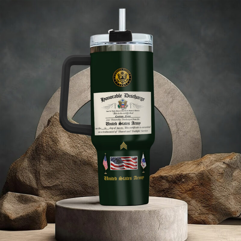 United States Army Custom Stanley Quencher 40oz Stainless Steel Tumbler With Handle - Threewoofs - Image 3
