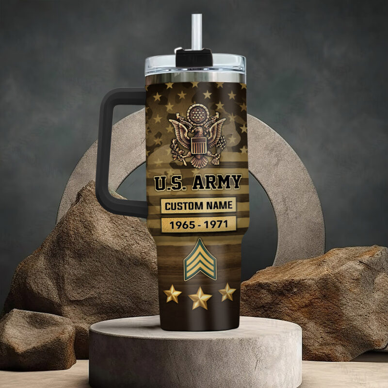United States Army Custom Stanley Quencher 40oz Stainless Steel Tumbler With Handle - Threewoofs - Image 3