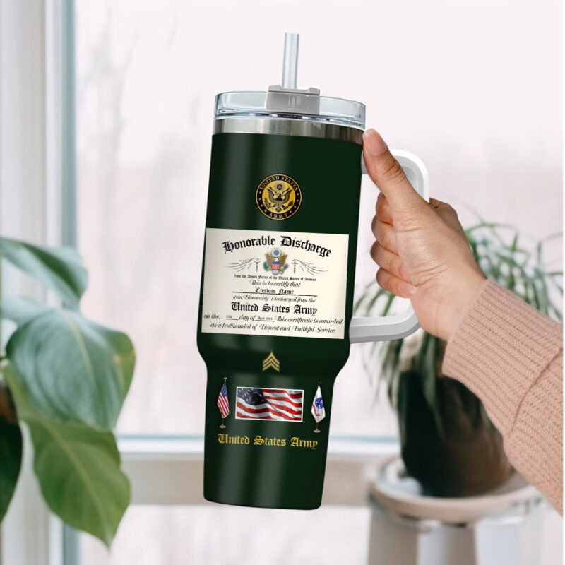 United States Army Custom Stanley Quencher 40oz Stainless Steel Tumbler With Handle - Threewoofs - Image 2