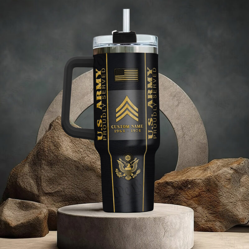 United States Army Custom Stanley Quencher 40oz Stainless Steel Tumbler With Handle - Threewoofs - Image 3