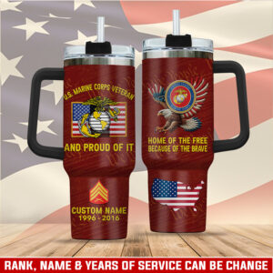 United States Marine Corps Custom Stanley Quencher 40oz Stainless Steel Tumbler With Handle - Threewoofs