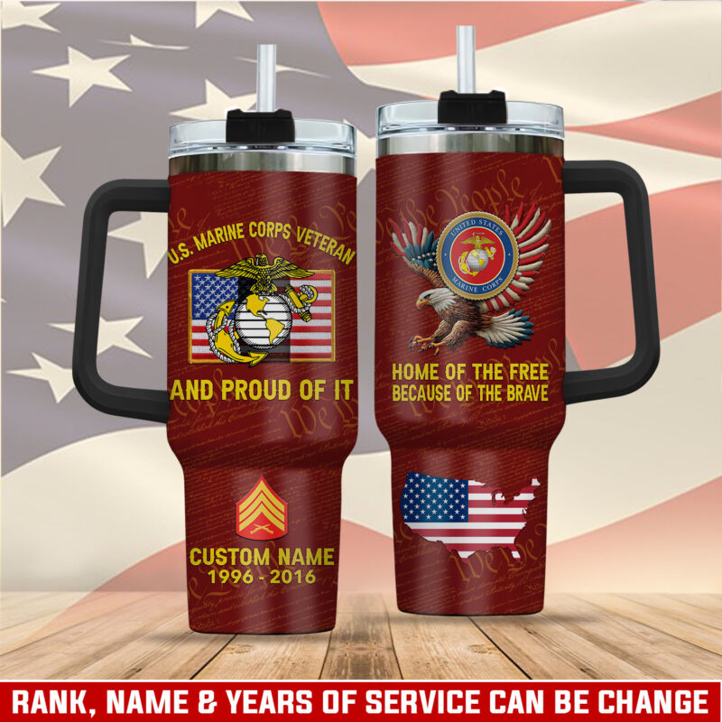 United States Marine Corps Custom Stanley Quencher 40oz Stainless Steel Tumbler With Handle - Threewoofs