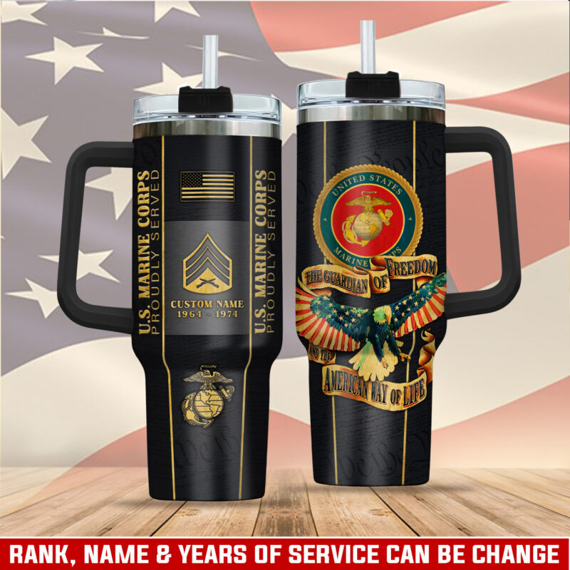 United States Marine Corps Custom Stanley Quencher 40oz Stainless Steel Tumbler With Handle - Threewoofs