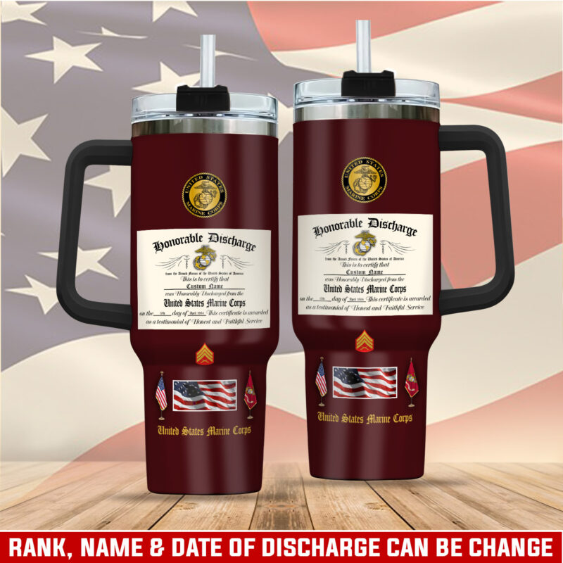 United States Marine Corps Custom Stanley Quencher 40oz Stainless Steel Tumbler With Handle - Threewoofs