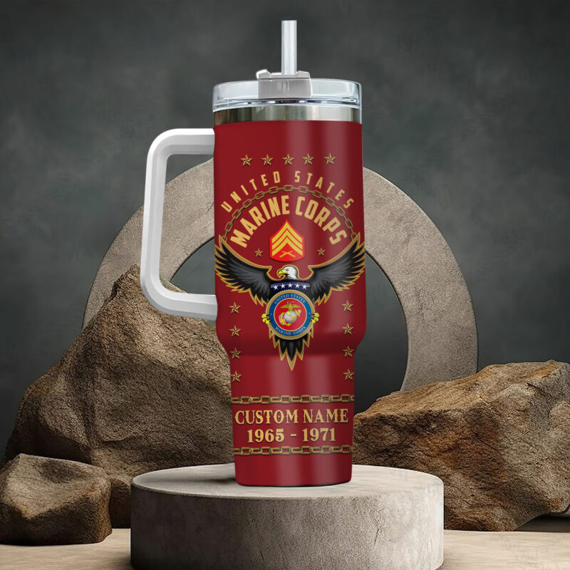 United States Marine Corps Custom Stanley Quencher 40oz Stainless Steel Tumbler With Handle - Threewoofs - Image 3