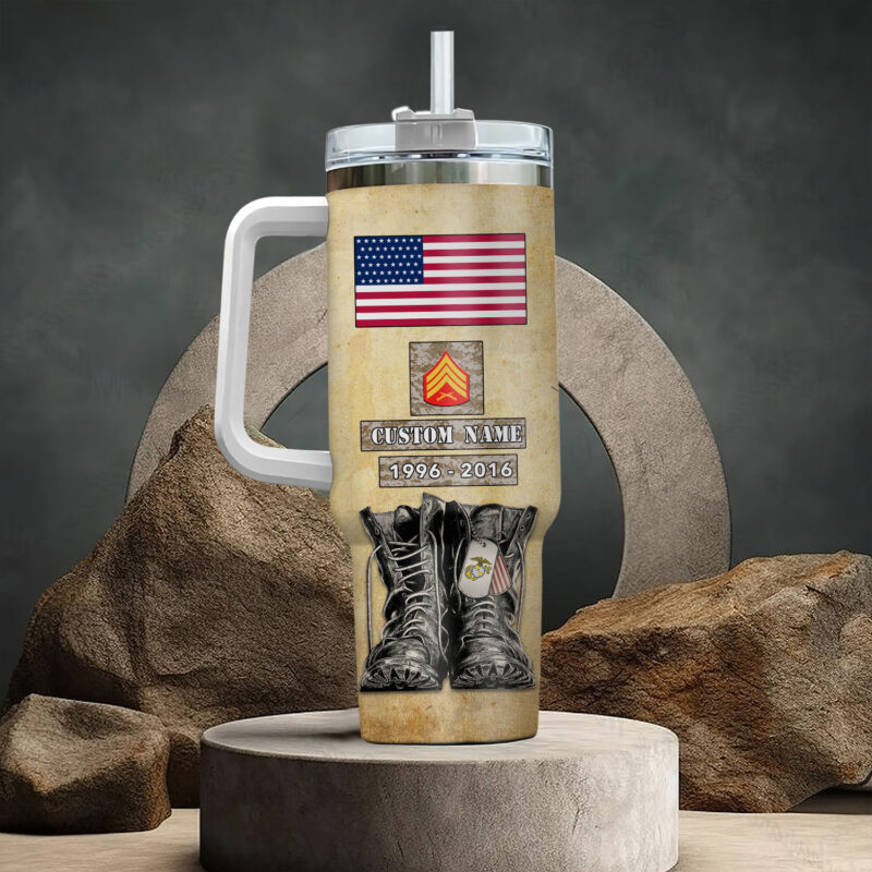 United States Marine Corps Custom Stanley Quencher 40oz Stainless Steel Tumbler With Handle - Threewoofs - Image 3