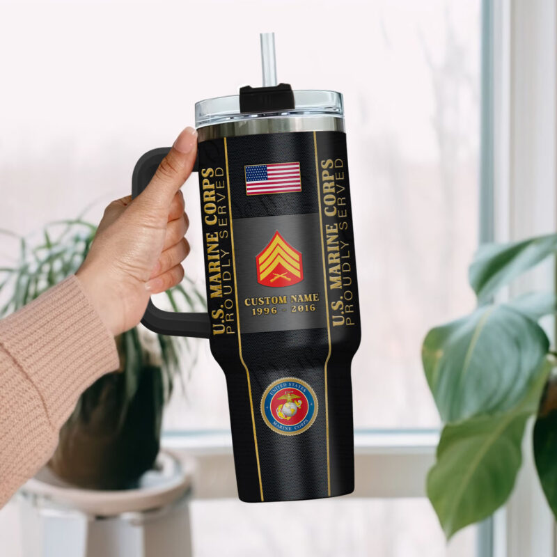 United States Marine Corps Custom Stanley Quencher 40oz Stainless Steel Tumbler With Handle - Threewoofs - Image 2